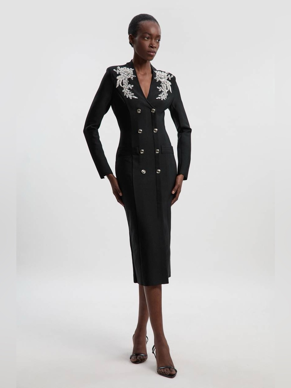 Karen Millen Black Double-Breasted Embellished Trench Coat NWT